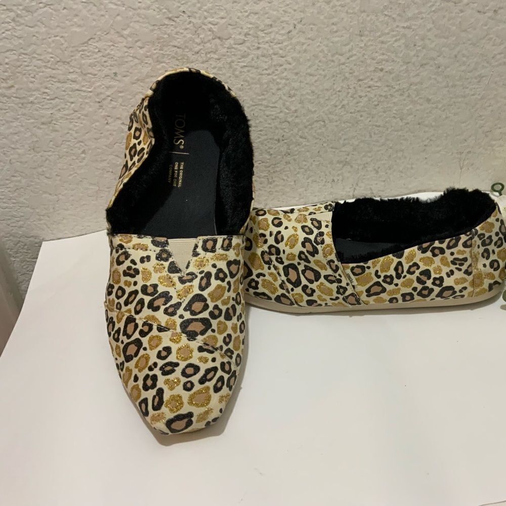 Toms Women’s Alpargata Espadrilles size 12 Gold Glitter Cheetah